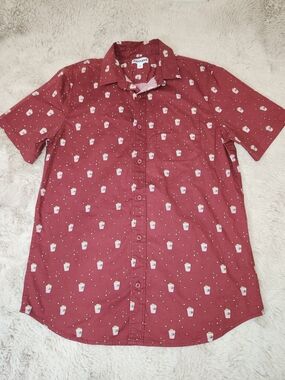 Abound Men’s Short-Sleeve Red Printed Button-Up Shirt